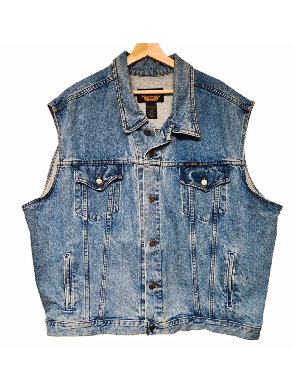 Harley-Davidson Denim Vest XXL 100% Cotton Made in Canada Back Patch Vintage